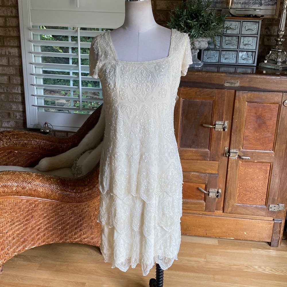 PIZARRO NIGHTS BEADED OFF WHITE GOWN DRESS EVENING 8